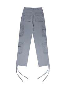 NVFelix Women's Long Slight Stretch Cargo Pants Multi Pockets Button & Zipper Fly Elegant Casual Trousers For Fall Winter Vacation Party Grey - Grey - View 6