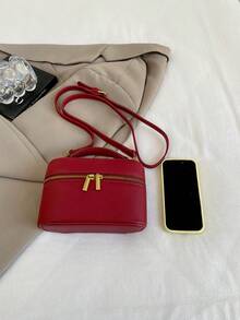 女款時尚單肩斜挎包，休閒百搭小方型手提包，適合外出、旅行、購物 - 紅色 - 查看 8