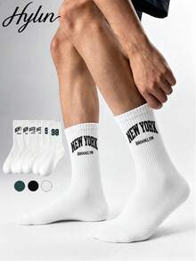 1/3 Pairs Random Men's Letter & Number Print Mid-Calf Socks, Collegiate Style Socks, NEW YORK Print Streetwear Socks, Comfortable Breathable Sports Compression Calf Socks - Multicolor - View 8