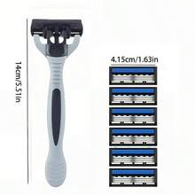 Men's 3-Layer Manual Shaver Set With Anti Slip Handle, Multiple Replacement Blades - Perfect For Trimming Beards And Beards, Men's Grooming Set | Stylish Shaver Design | Durable Shaver Set, Beard Grooming Set - Multicolor - View 6