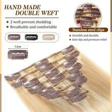 18/613 Clip In Hair Extensions Human Hair 8 Pcs Per Set With 18 Clips Double Weft 18/613 Remy Human Hair Extensions Clip Ins For Women Natural Human Hair Clip In Brazilian Human Hair Extensions - S18/613 - View 5