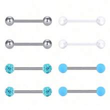 8pcs Punk Style Cool Spherical Decor & Artificial Crystal, 14G, Suitable For Tongue Ring And Nipple Ring, Unisex. Piercing Jewelry - 8-piece Set - View 7