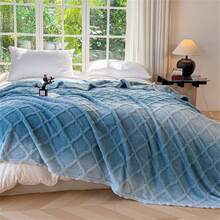 1 buah Selimut Flanel Tebal dan Hangat, Selimut untuk Tidur Siang di Kantor, Selimut untuk Mobil, Selimut untuk Bersantai - Baby Blue - View 5