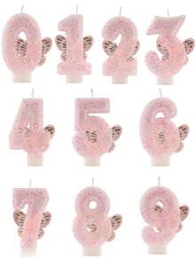 1pc Numeric Birthday Candle, Butterfly Birthday Cake Candle, Pink Glitter Cake Decor, Suitable For Girls And Women Anniversary Celebration - Pink - View 11