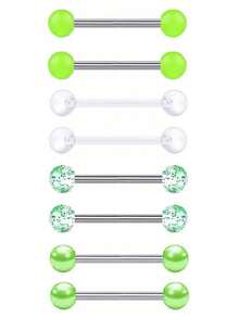 8pcs Punk Style Cool Spherical Decor & Artificial Crystal, 14G, Suitable For Tongue Ring And Nipple Ring, Unisex. Piercing Jewelry - 8-piece Set - View 14