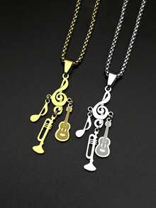 Treble Clef Pendant Necklace For Musicians Music Note Guitar Trumpet Charms Stainless Steel Chain Rock Hiphop Jewelry Gift - Necklace - View 6