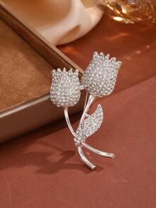 1pc European & American Style Tulip Bow Full Rhinestone Brooch, Decorative Accessory For Suit, Cheongsam, Coat, Bag, Sweater, Jacket, Suitable For Daily Wear, Party, Gift - Bg-0968-1 - View 2