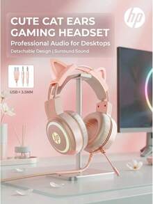 HP H100 Professional Gaming Headset Immersive Sound Effect High-Definition Noise Canceling Microphone Multi-Color RGB Lighting Adaptive Headband Music/Gaming Dual Mode Compatible With PC And Phone Optional Cute Cat Ear Accessory - View 16