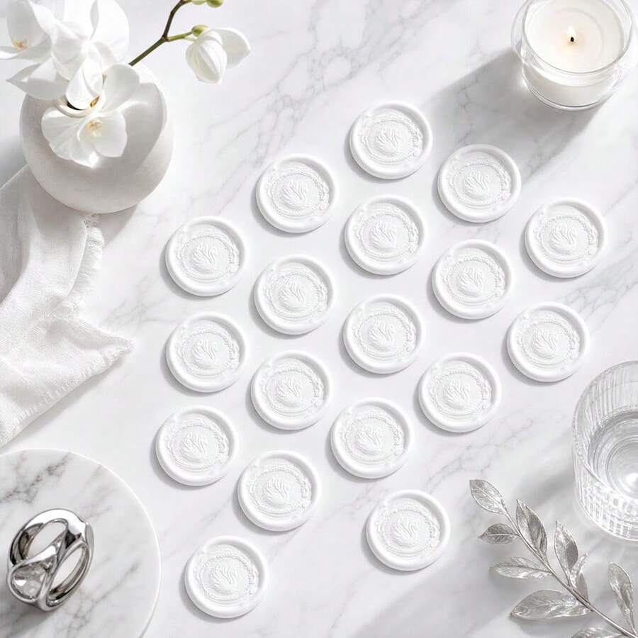 20pcs 3D Swan Wax Seal Stamps, Exquisite Embossed Design, Suitable For Wedding Invitation Sealing, Wedding Place Card Marking, Also Applicable For Holiday Gift Packaging And Sealing, Handmade DIY - Pearlescent White - View 1