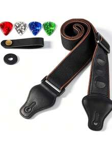 Guitar Strap - Acoustic And Electric Guitar Strap, Bass Guitar Strap With 3 Guitar Pick Holder Ends - Multicolor - View 3