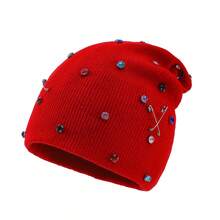 1pc Men's Fashion Rhinestone Brooch Decor Knitted Beanie, Autumn/Winter Warm Casual Wear - Multicolor - View 12