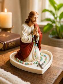 Jesus Holy Father Rosary Stand, Rosary Holder, Catholic Home Decor, Elegant Virgin Mary Prayer Rosary Box, Religious Gift, Catholic Gift, Suitable For Bedroom, Living Room, Office Desk Decoration - Multicolor - View 2