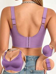Women's Seamless Bra - Adjustable Straps, Wire-Free Support, Suitable For Daily Wear, Ultra-Soft Breathable Fabric, Women's Spring Apparel, Comfortable Lingerie Bra - Purple - View 9