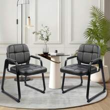 Waiting Room Guest Chair With Bonded Leather Padded Arm Rest For Office Reception And Conference Desk Black With Sled Base 2 Pack - Inky - View 3