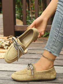 New Lace-Up Soft Sole Casual Spring/Autumn Suede Flat Shoes - Khaki - View 2