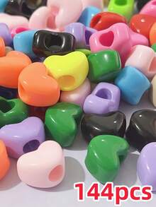 72/144PCS Acrylic 16mm Large Heart Beads, Large Hole Heart Beads, Random Mixed Colors, Solid Colors, For DIY Necklace, Bracelet, Pendant, Beaded Pen And Other Accessories - Multicolor - View 11