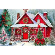 1PC DIY 5D Diamond Painting Kit Christmas Cottage Pattern - Round Full Drill Art Mosaic Craft, Home Wall Decor, Unframed - No Frame - View 8