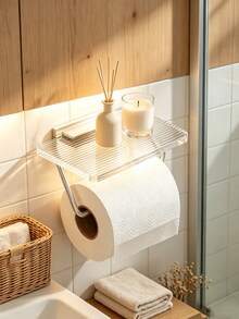 1PC/6PCS Tempat Tisu Toilet & Kotak Tisu 2-in-1 Gaya Mewah Ringan, Rak Gulung Tisu Dinding Akrilik Bening Motif Garis Vertikal, Batang Logam Emas Pengatur Kamar Mandi, Aksesori Dinding Serbaguna untuk Menaruh Ponsel dan Perlengkapan Toilet Kecil di Kamar Mandi - MultiWarna - View 15