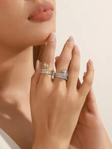 1pc Creative Fashion Personalized Micro-Inlaid Zirconia Triple Ring Brooch Ring For Women Daily Wear - Brooch Ring - View 4