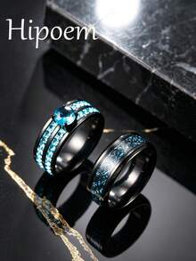 2pcs Fashion Stainless Steel Star Zirconia Open Adjustable Rings, Men's & Women's Birthday Date Outfit Accessories - Black - View 6