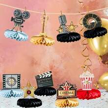 AFYPRTY 9 Pcs Movie Themed Honeycomb Centerpieces Paper Table Decorations Cinema Party Supplies For Tabletop Decor Oscar Themed Celebration Events - Style 1 - View 5