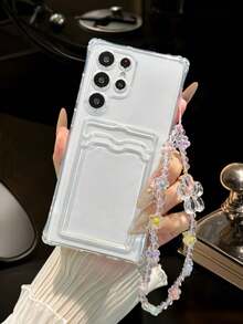 Card Holder Transparent Solid Color With Chain Accessory Compatible With IPhone 16, 17, 15, 78p, XR, 78GES2max, P15 Pro Max, P14, P13, P12, P11, Apple , Phone Case, Thick Anti-Drop TPU Soft Shell Protective Cover - Multicolor - View 4