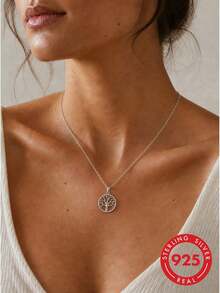lunastudio 1pc 925 Sterling Silver Tree Of Life Necklace For Women Daily Wear - Silver - View 1