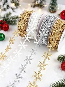 1pc 10m Christmas Snowflake Garland Ribbon, Shiny Gold & Silver Snowflake Decorative Edge, Suitable For Christmas Decoration, Christmas Hanging Decor, Wedding Party DIY Decoration, Holiday Tree Gift Wrapping And Home Decor - Multiple Styles - View 1