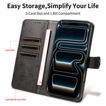 1pc Vintage PU Leather Flip Phone Case Compatible With Apple 18ProMax/18Pro/18/17e/17ProMax/16ProMax/16Pro/16Plus/15ProMax/15plus/13ProMax/13pro/ A5/ G06, Embossed Brand Logo Eaacaa Full Coverage Multi-Angle Protection Phone Cover With Multi-Card Slots And Wallet Function For Coins, Anti-Drop Anti-Theft Phone Case With Kickstand, Suitable For Men And Women For Daily Commute/Shopping - Black - View 6