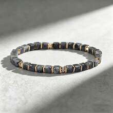 Vintage Style Square Labradorite Beaded Bracelet, Natural Stone Elastic Cord Spiritual Jewelry Symbolizing Intuition, Waterproof Jewelry Suitable For Beach Vacation Wear - Multicolor - View 5