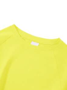 Autumn/Winter Ribbed Cotton Long Sleeve Top For Girls, Casual Sporty College Style - Bright Yellow - View 5