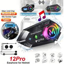 Y12Pro Bluetooth Motorcycle Helmet Intercom Headset With Integrated Microphone, Black - Y12 Pro - View 2