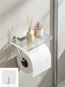 1PC/6PCS Tempat Tisu Toilet & Kotak Tisu 2-in-1 Gaya Mewah Ringan, Rak Gulung Tisu Dinding Akrilik Bening Motif Garis Vertikal, Batang Logam Emas Pengatur Kamar Mandi, Aksesori Dinding Serbaguna untuk Menaruh Ponsel dan Perlengkapan Toilet Kecil di Kamar Mandi - MultiWarna - View 12