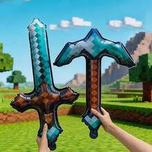 4pcs 77cm Handheld Blue Pixel Sword Shaped Cartoon Toy Balloons, Suitable For Birthday Outdoor Party Decoration - View 8
