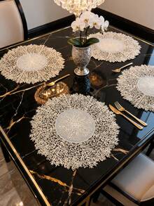 2pcs/4pcs/6pcs 15 Inch Round Gold Coral Hollow PVC Placemats, Heat-Resistant Table Mats For Wedding, Banquet, Valentine's Day, Mother's Day, Party, Restaurant, Hotel Dining Table Decor - Multicolor - View 1