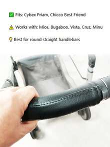 PU Leather Stroller Handle Cover, Anti-Scratch Handle Refurbishment Protective Sleeve, Suitable For Cybex Priam, Chicco Best Friend, Mios, Bugaboo Vista, Cruz, Minu - Black - View 3