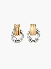 Vandermere 2pcs 18K Gold Plated Stainless Steel Colorblock Knot Design Chunky Jewelry Bohemian Style Hoop Earrings For Women - Embrace - View 3