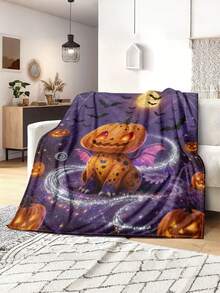 1pc Soft & Comfortable Halloween Flannel Blanket, 2D Printed Blanket For Office Nap, Sofa And Bed Decor, Outdoor Camping Leisure Blanket, Suitable As Gift For Family And Friends - Multicolor - View 4