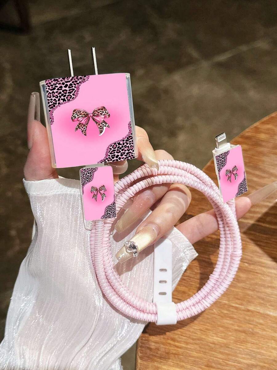 Hot Girl Pink Leopard Bow Pattern, Casing Pelindung Charger Transparan untuk iPhone 18W/20W, Casing Pelindung Charger untuk iPhone 13/14/15, Set Pelindung Charger 20W, Casing Pelindung Kabel, Casing Pelindung Kepala Kabel Charging. Hadiah, Casing Pelindung Transparan, Casing Pelindung Charger - MultiWarna - View 1