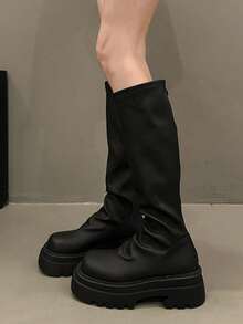 2025 New Boots Tall Boots Thick Sole Boots Mid-Calf Boots - Black - View 4