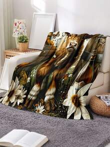 Soft And Comfortable 280gsm Blanket, Animal And Floral Print Pattern, Outdoor Camping Leisure Blanket, Multi-Purpose Blanket For Sofa, Bed And More, Suitable For Home, Picnic, Travel, All Seasons Comfort, Modern Style, Polyester, Machine Washable - Multicolor - View 2