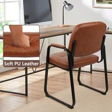 Waiting Reception Chairs No Wheel, Leather Guest Chair With Padded Arms, Modern Brown Office Desk Chairs With Sled Base For Office Meeting Conference Room Lobby Home Living Room 1 Pack - Brownsled Base - View 6