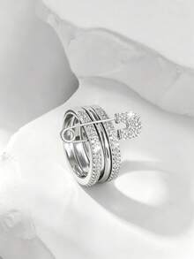 1pc Creative Fashion Personalized Micro-Inlaid Zirconia Triple Ring Brooch Ring For Women Daily Wear - Brooch Ring - View 8