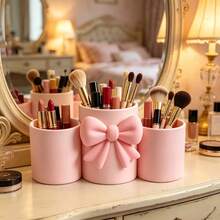 Bowknot Storage Box PETG Material Sturdy Suitable For Stationery Storage, Makeup Brush Storage, Toothbrush And Toothpaste Storage, Exquisite Desktop Decor Applicable To Living Room, Bedroom, Desk, Office Desktop, Business Decor, School Small Gift, Exquisite Decoration - Multicolor - View 1
