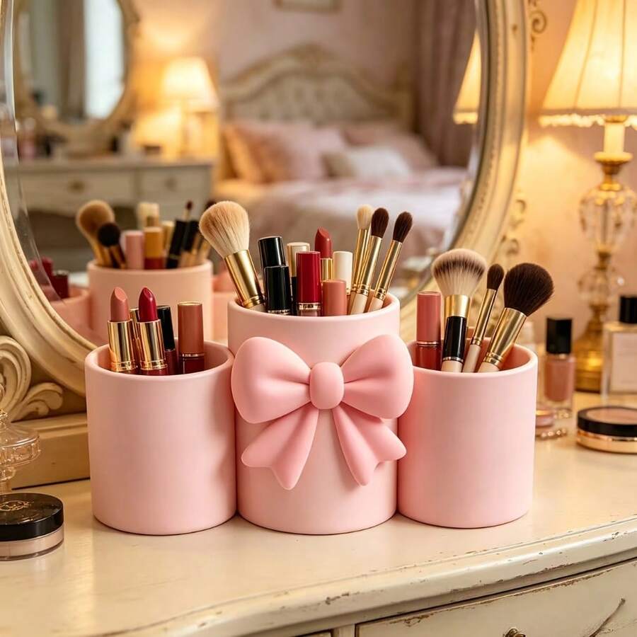 Bowknot Storage Box PETG Material Sturdy Suitable For Stationery Storage, Makeup Brush Storage, Toothbrush And Toothpaste Storage, Exquisite Desktop Decor Applicable To Living Room, Bedroom, Desk, Office Desktop, Business Decor, School Small Gift, Exquisite Decoration - Multicolor - View 1