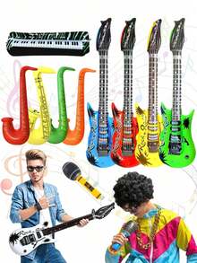 1/4pcs Inflatable Rock Party Props, Inflatable Instrument Set (Guitar, Saxophone, Keyboard, Microphone), Large 80s And 90s Inflatable Props, Suitable For 80s 90s Party Decoration, Hip Hop Theme, Birthday Party Supplies, Rock Party - Multicolor - View 7