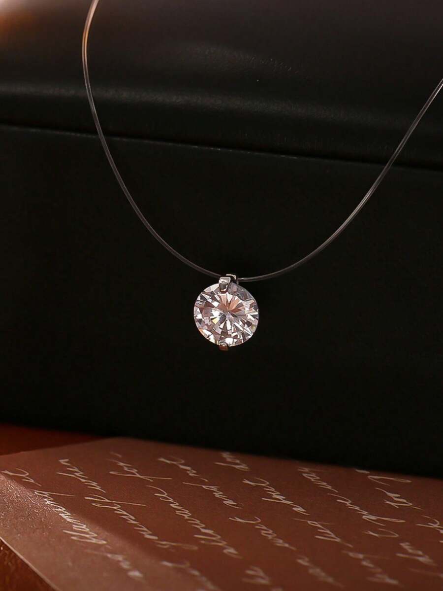 1pc High-End Invisible Fishing Line Fashion Collarbone Chain Minimalist Luxury Necklace - Silver - View 1