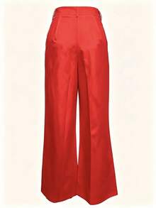 Women's High-Waist Straight Leg Wide Leg Casual Commuter Long Pants With Pockets, Versatile Quality, Autumn/Winter Fashion Red - Red - View 5