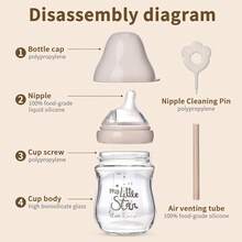 1pc 160ml/240ml Glass Baby Bottles,No-Drip Design, Reduces Colic And Gas With Anti-Colic Valve, Natural Silicone Nipple - Multicolor - View 2