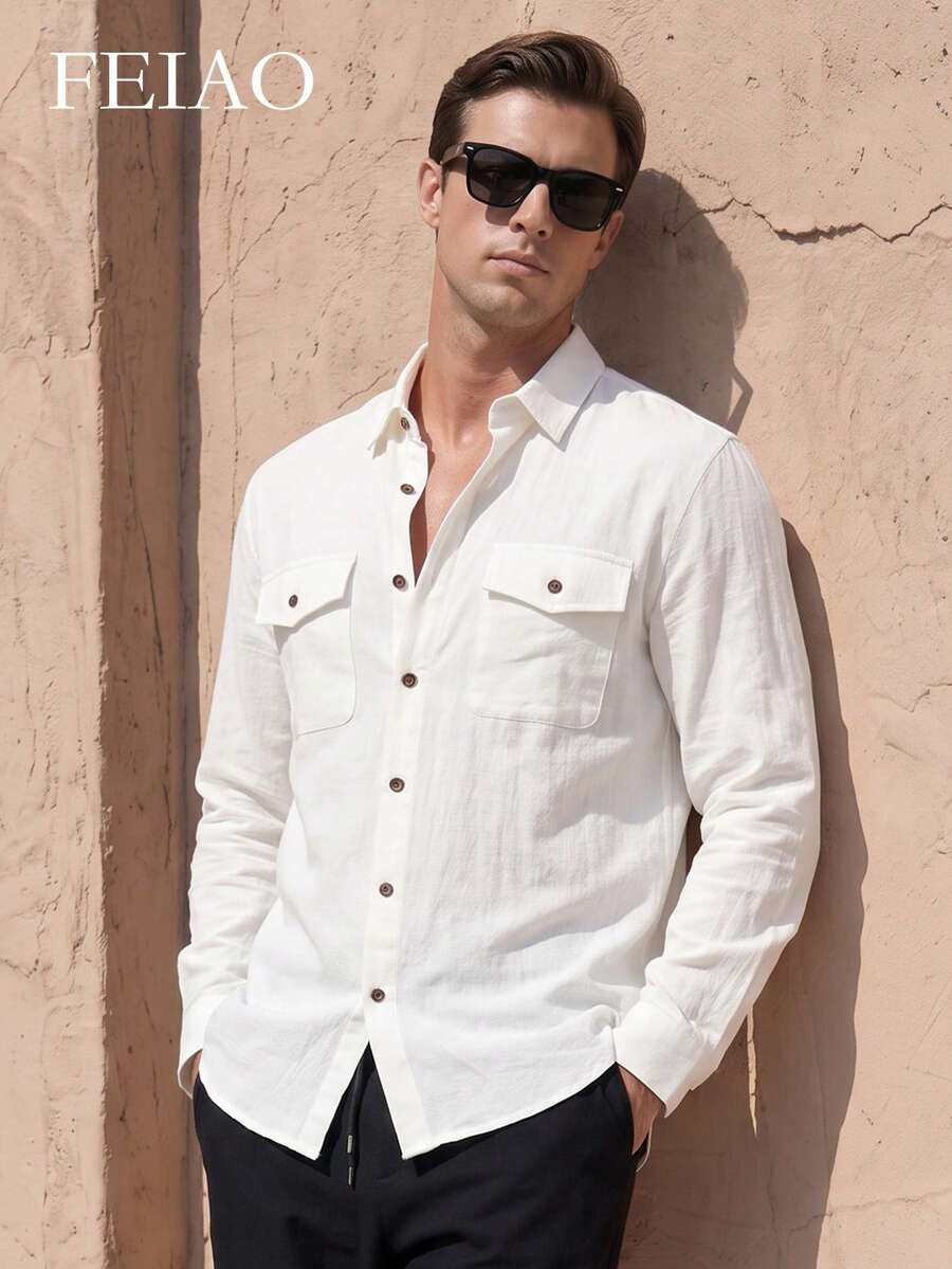 Men's Vintage Long Sleeve Shirt, Retro, Casual Versatile, Suitable For Commuting, Suitable For Autumn And Winter - White - View 1